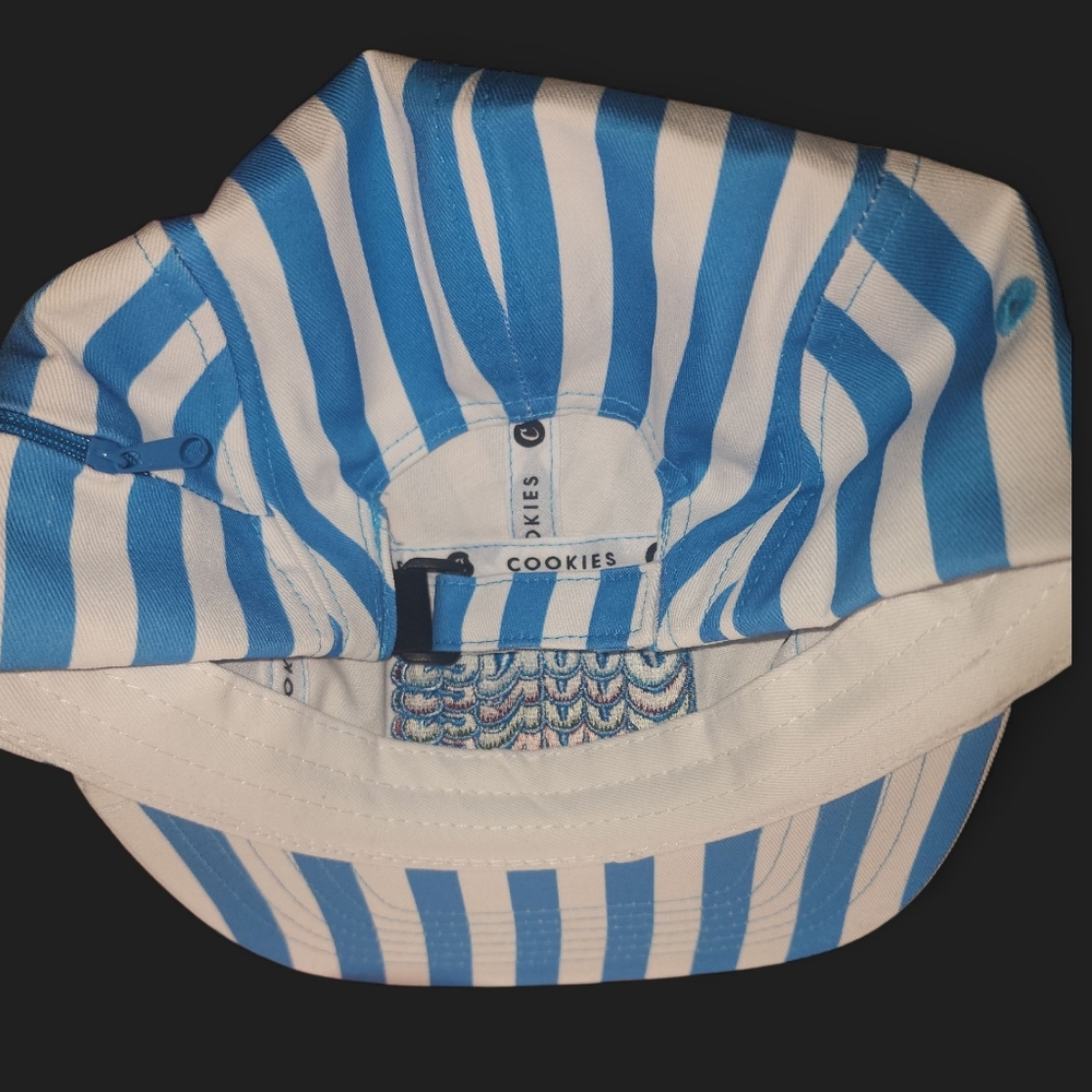 Brand New Cookies Blue and White Striped Cap With Zipper Pocket - Picture 3 of 4